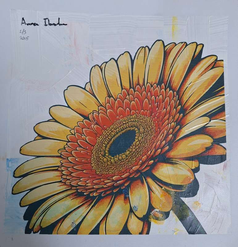 Anna Ibrahim - Gerbera Daisies / 25cm x 25cm Mixed media, signed and dated marked 2/3