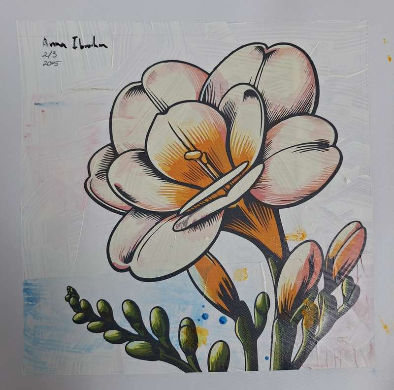 Anna Ibrahim - Joan Evans / 25cm x 25cm Mixed media, signed and dated marked 2/3