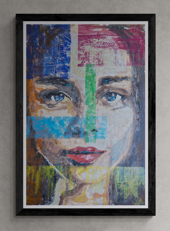 "Sarah" by JohnnyP - Mixed Media on blocked Canvas 120cm x 80cm