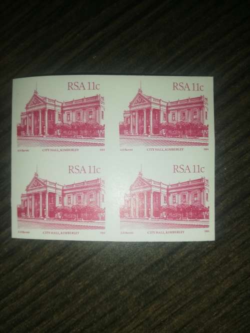RSA 11c - City Hall, Kimberley Impref Stamp Block of 4 (Variety)