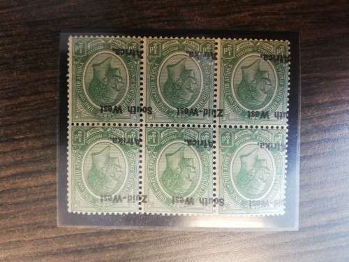 SWA - Kings Head Block of 6 Stamps with Inverted Ovpt - Very Rare