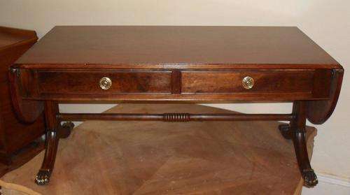 Walnut sofa table with drop leaf sides