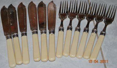NICKLE SILVER - BONE HANDLE CUTLERY SET OF 12 PIECES