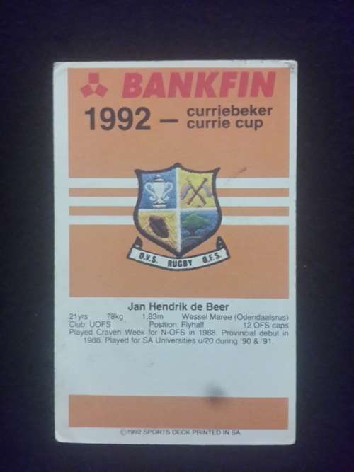 1992 Sports Deck Trading Card # 22 Jannie de Beer