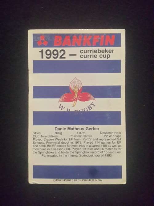 1992 Sports Deck Trading Card # 26 Danie Gerber