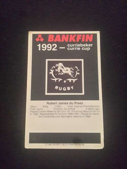 1992 Sports Deck Trading Card # 32 Robert du Preez