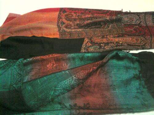 2 multicolour pashminas & 1 knit scarve