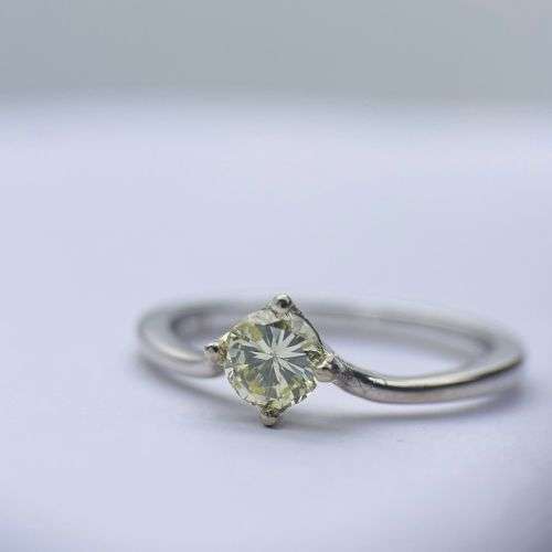 0.52CT Fancy Yellow Diamond Ring - 18K White Gold!