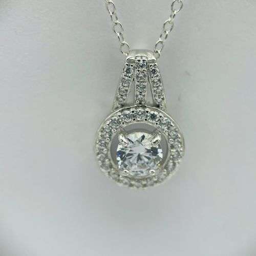 AMERICAN SWISS Sterling Silver Cubic Halo Pendant