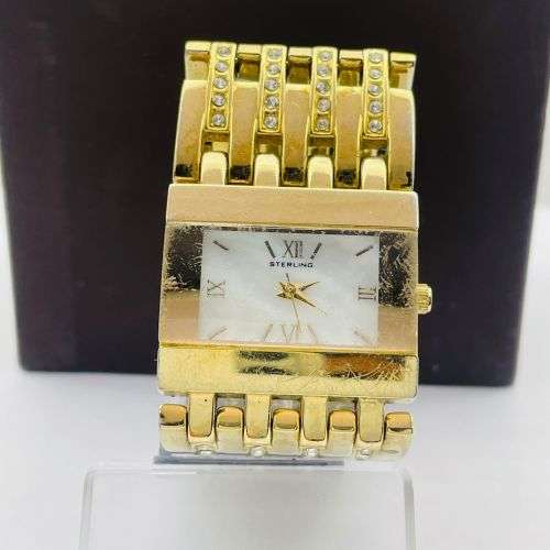 STERLING Gold Ladies Diamante Bangle Watch
