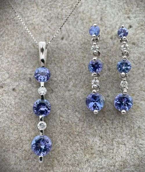 Investment Tanzanite Pendant & Earrings - 14K White Gold!