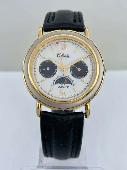 CALINDA Moonphase Calendar Chrono Gold Dress Watch