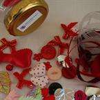 Scrappers' jam - Jam jar of scrapbook/craft embellishments - Red