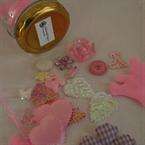 Scrappers' jam - Jam jar of scrapbooking/craft embellishments - "It's a girl"