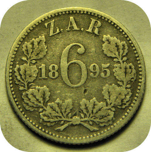 1895 Sixpence (6d) : Paul Kruger ZAR