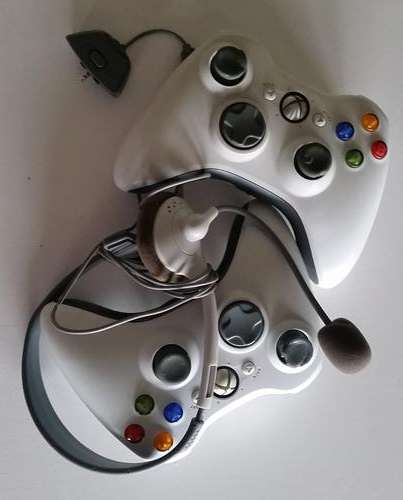 2 Xbox 360 Controllers and headset.