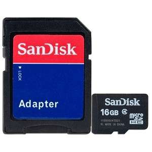 SANDISK 16GB MICROSDHC & ADAPTER in stock