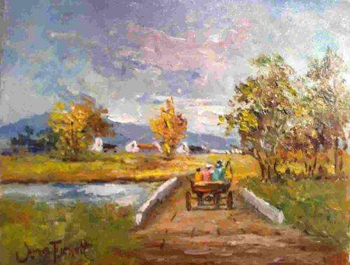 Donkey Cart over bridge ***JUNE TUCKETT*** 15 x 20cm