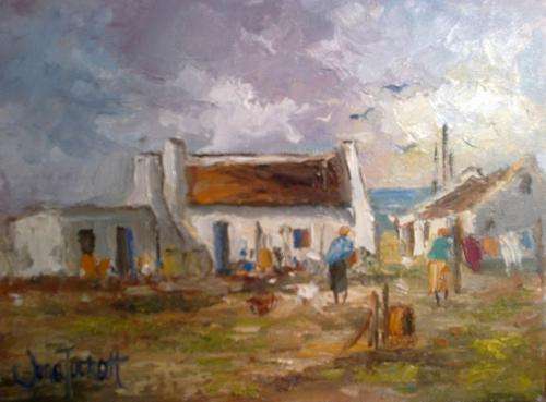 Arniston Cottages with figures **JUNE TUCKETT** 25 x 35cm