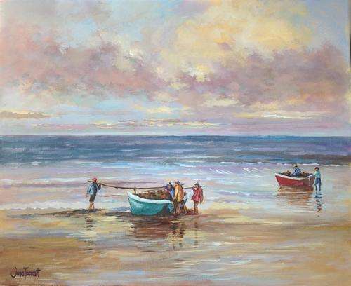 Fisherman bringing in the catch ***JUNE TUCKETT*** 45 x 56cm