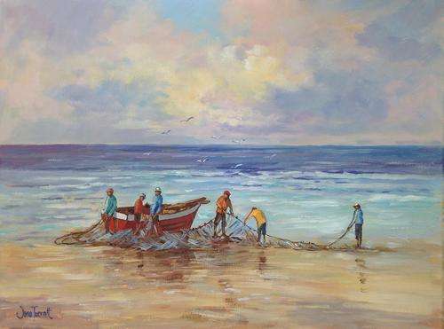 Preparing the nets ***JUNE TUCKETT*** 45 x 61cm