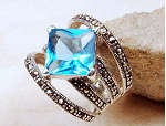 AMAZING BLUE TOPAZ, MARCASITE & 925 SILVER RING size 7