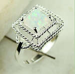 925 sterling silver WHITE FIRE OPAL GEMSTONE ring #7