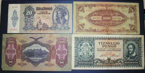 20, 100, 10000, 10 000 000 Pengo Set From Hungary
