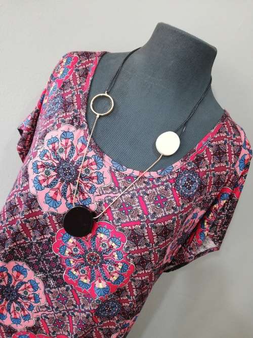 LADIES CASUAL DRESS by VANILLA LEE / Red/Pink Bloom Print / PLUS SIZE 42-44 (XXL)