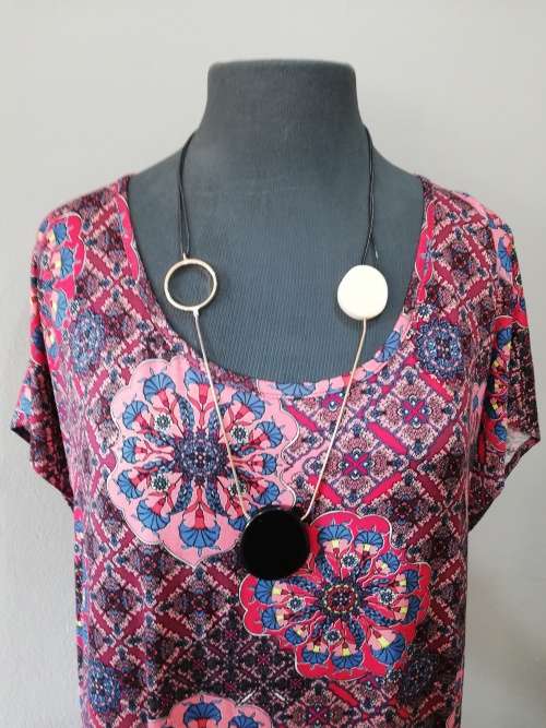 LADIES CASUAL DRESS by VANILLA LEE / Red/Pink Bloom Print / PLUS SIZE 42-44 (XXL)