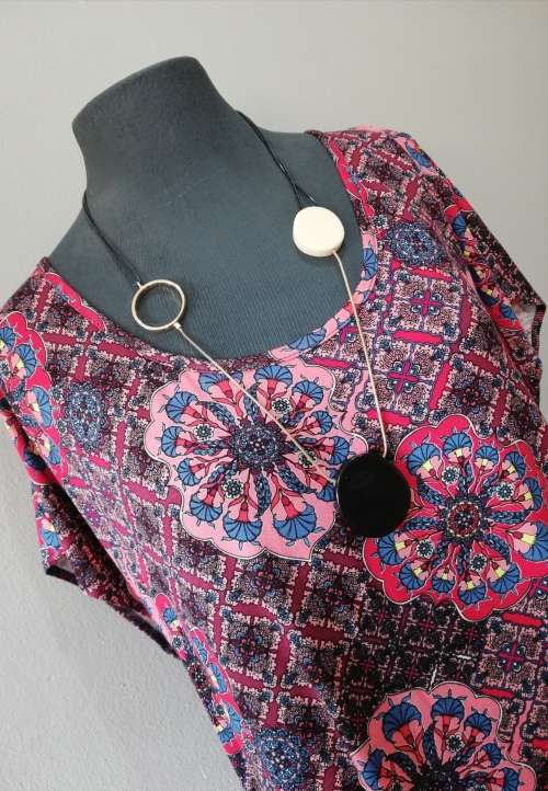 LADIES CASUAL DRESS by VANILLA LEE / Red/Pink Bloom Print / PLUS SIZE 42-44 (XXL)