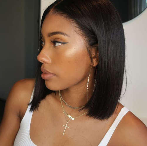 Human Hair Investment WIG / 200% Extra Thick Brazilian Straight Bob - Black 12` length