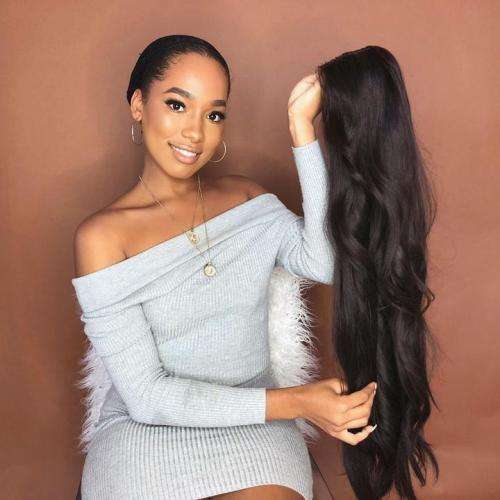 Wig - Human Hair Investment Wig / 200% Extra Thick / 360 Pre Plucked Lace Body Wave / BLACK 24`