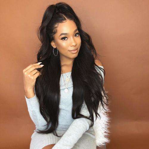 Wig - Human Hair Investment Wig / 200% Extra Thick / 360 Pre Plucked Lace Body Wave / BLACK 24`