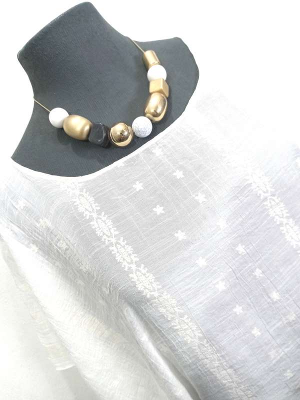 Kaftan Top by VANILLA LEE / Size: XL (to fit ladies size 40, 42, 44) - Embossed cream