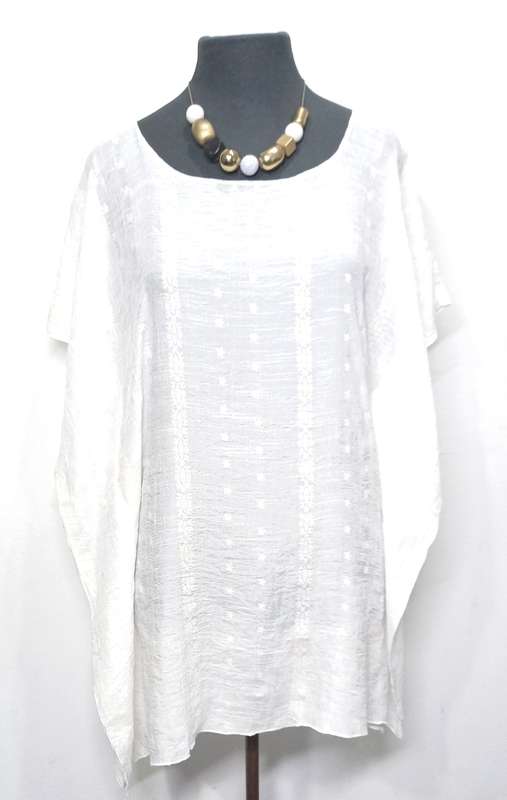 Kaftan Top by VANILLA LEE / Size: XL (to fit ladies size 40, 42, 44) - Embossed cream