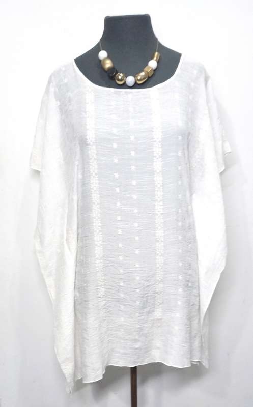 Kaftan Top by VANILLA LEE / Size: XL (to fit ladies size 40, 42, 44) - Embossed cream