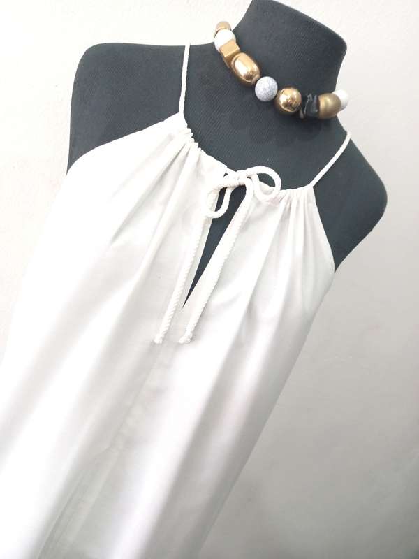 Ladies Summer Dress by VANILLA LEE - Size: M/L (34, 36, 38) Long white shoe-string dress