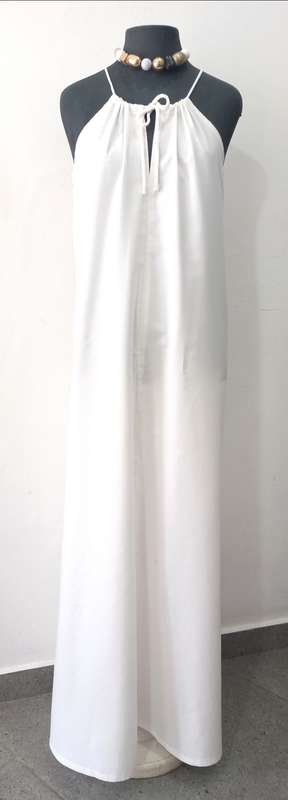 Ladies Summer Dress by VANILLA LEE - Size: M/L (34, 36, 38) Long white shoe-string dress