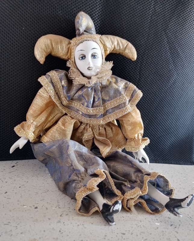 Antique Porcelain PIERROT doll - good condition for the age