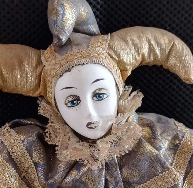 Antique Porcelain PIERROT doll - good condition for the age