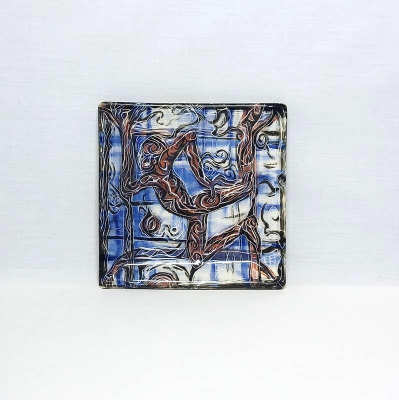 Vintage Hand Painted ceramic display plate - square