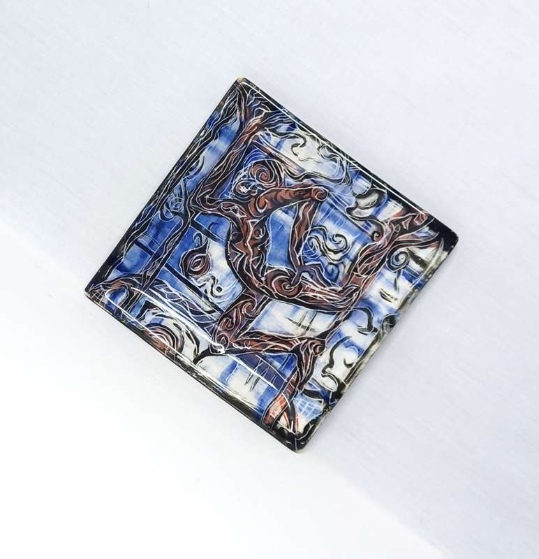 Vintage Hand Painted ceramic display plate - square