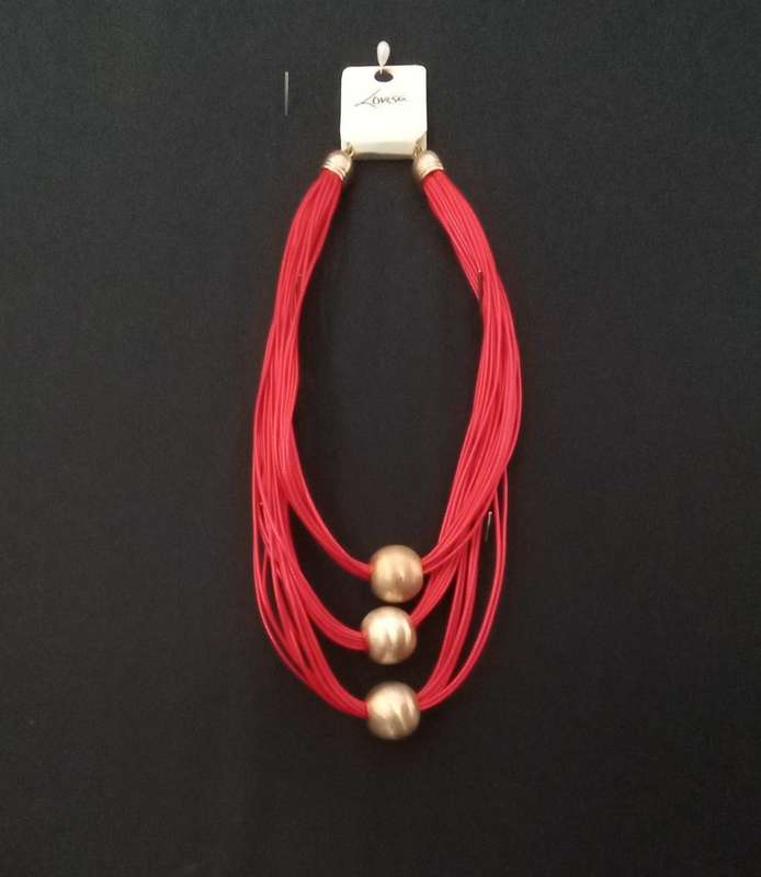 Ladies Jewelry - LOVISA chunky red necklace with large gold tone balls