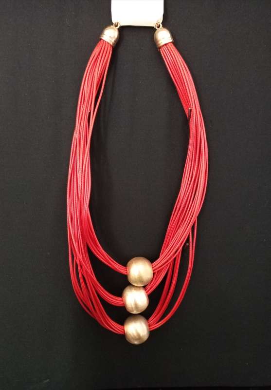 Ladies Jewelry - LOVISA chunky red necklace with large gold tone balls