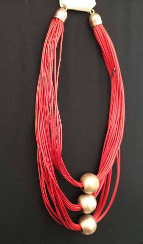 Ladies Jewelry - LOVISA chunky red necklace with large gold tone balls