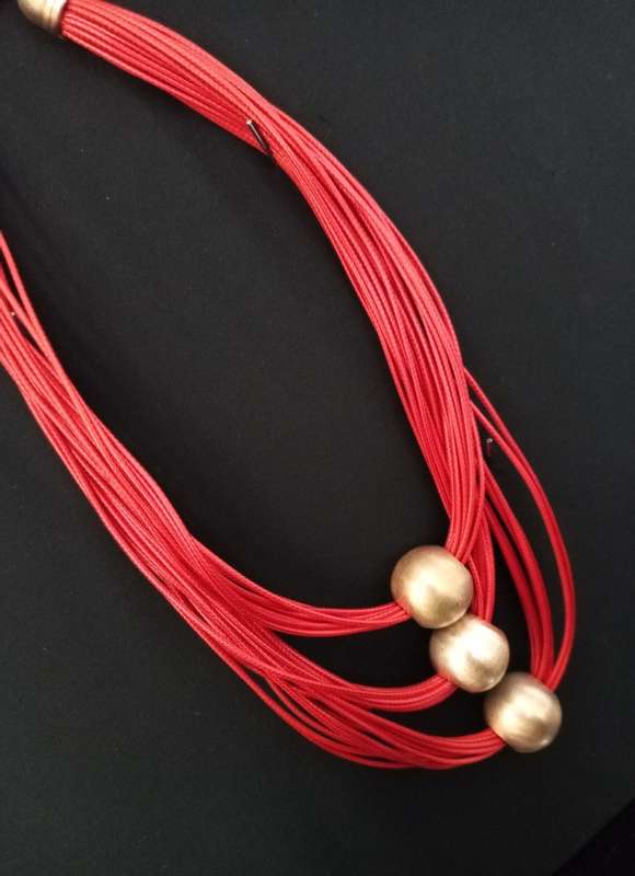 Ladies Jewelry - LOVISA chunky red necklace with large gold tone balls
