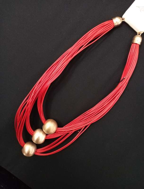 Ladies Jewelry - LOVISA chunky red necklace with large gold tone balls