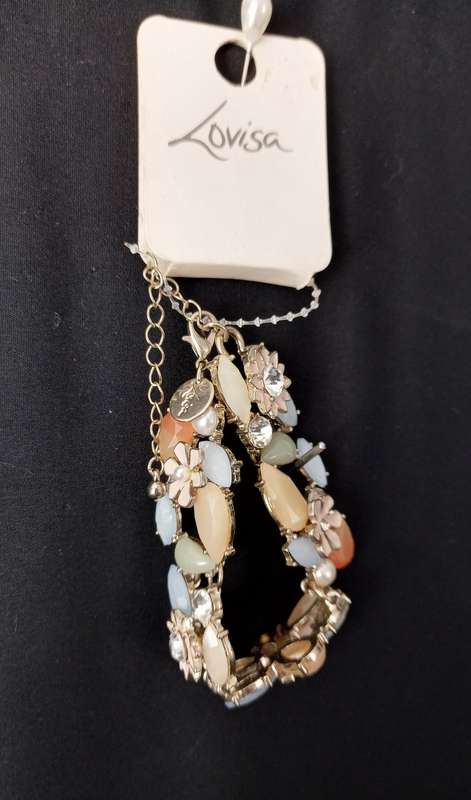 Ladies Jewelry - LOVISA bracelet with semi-precious stones, pearl + crystals