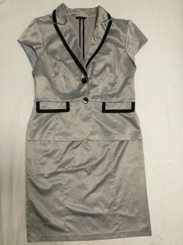TRUWORTHS - SIZE 40 SILVER AND GREY SKIRT SUITE WITH STUNNING BLACK TRIM DETAIL - MINT CONDITION